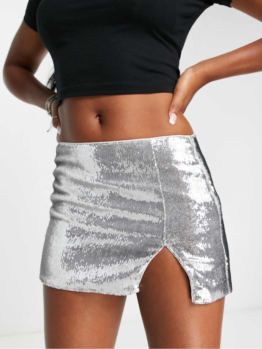Weekday Silver Sequin Mini Skirt